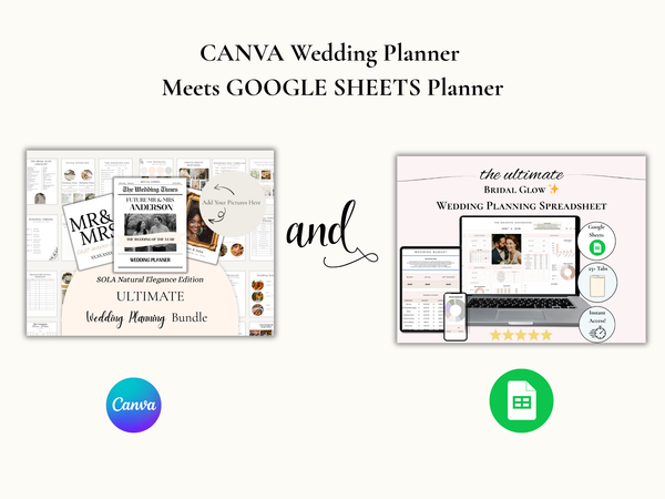 The Ultimate Bridal Glow Wedding Planner and Spreadsheet BUNDLE- COMPLETE PACKAGE of CANVA and GOOGLE SHEETS