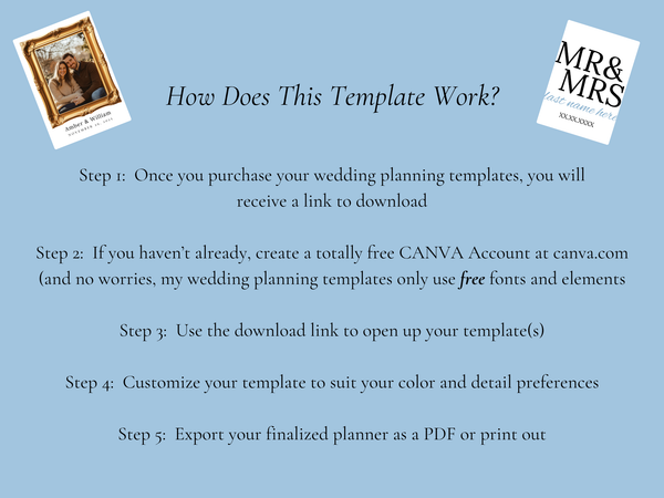 Dusty Blue Ultimate Bridal Glow Wedding Planning CANVA Editable Template