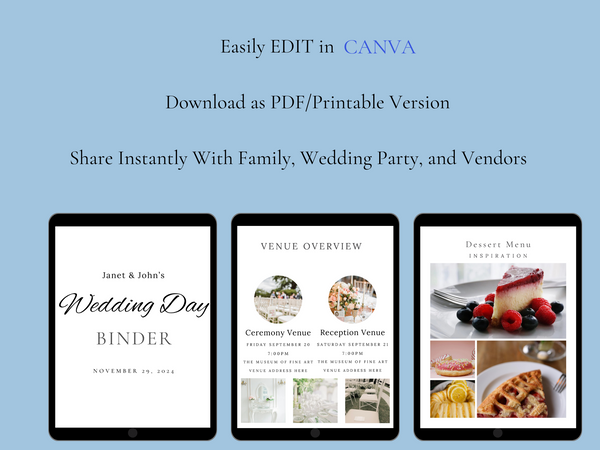 Dusty Blue Ultimate Bridal Glow Wedding Planning CANVA Editable Template