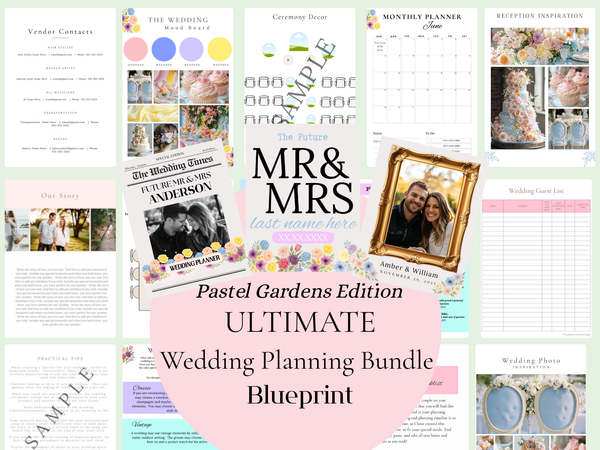 Pastel Gardens Ultimate Bridal Glow Wedding Planning Editable CANVA Template- Whimsical & Colorful