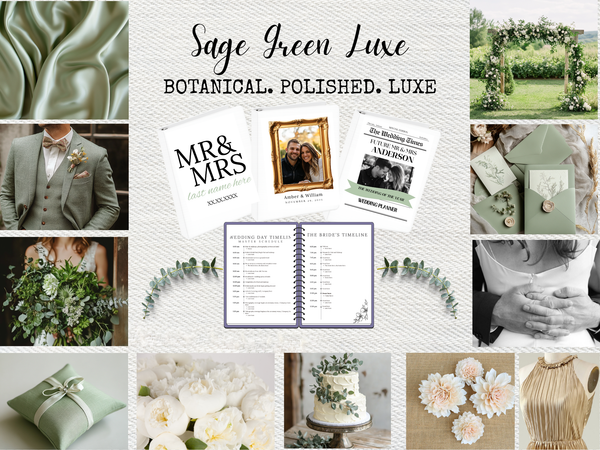 Sage Green Luxe Ultimate Bridal Glow Wedding Planning Editable CANVA Template- Botanical & Polished