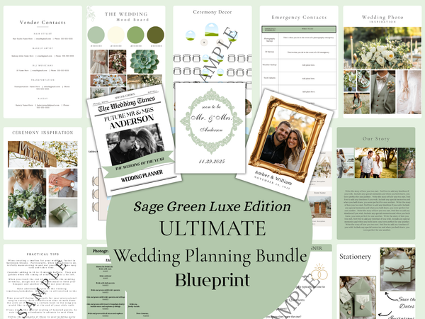 Sage Green Luxe Ultimate Bridal Glow Wedding Planning Editable CANVA Template- Botanical & Polished