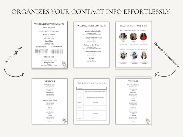 Wedding planner for your wedding day to organize contact information