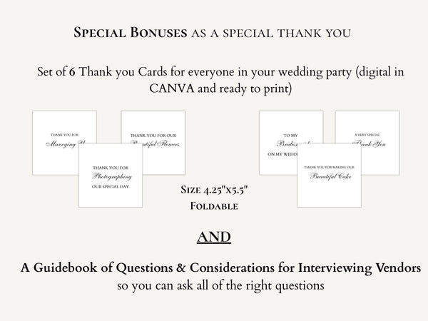 Wedding planner template to plan your wedding day comes with a set of free thank you cards