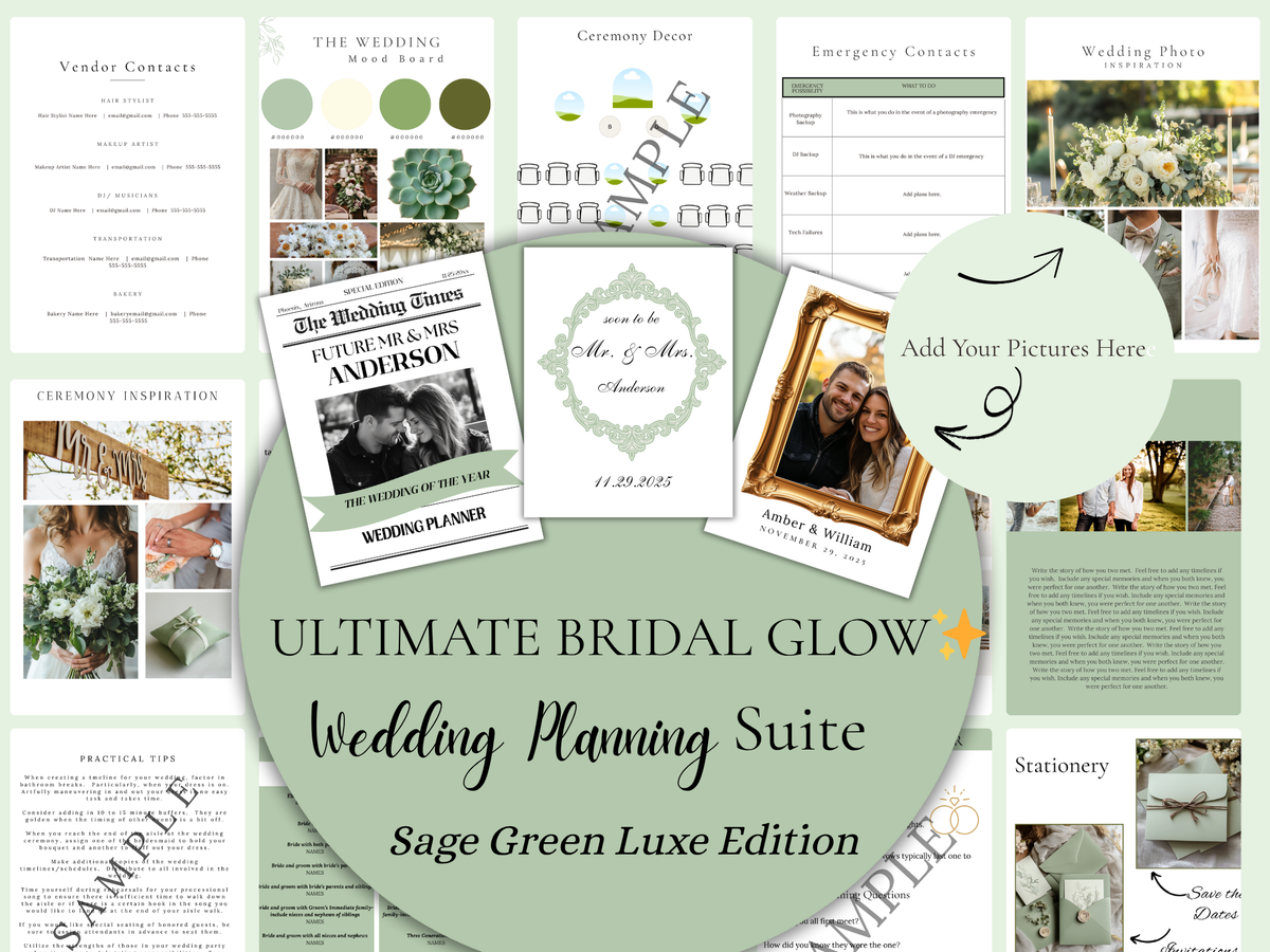 Sage Green Luxe Ultimate Bridal Glow Wedding Planning Editable CANVA T –  The Sola Flower Store