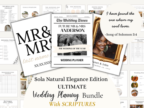 Natural Elegance Neutrals Ultimate Bridal Glow Wedding Planner CANVA Template with SCRIPTURES Faith Based