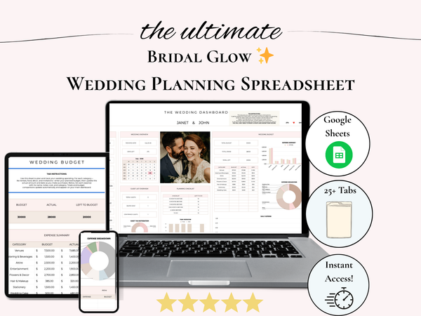 The Ultimate Bridal Glow Wedding Planner and Spreadsheet BUNDLE- COMPLETE PACKAGE of CANVA and GOOGLE SHEETS