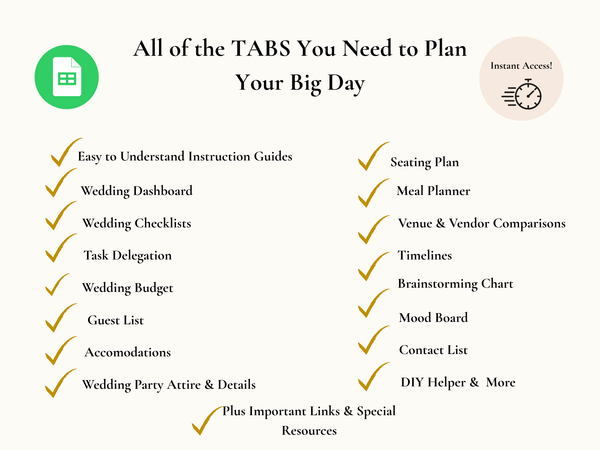 Ultimate Bridal Glow Wedding Planning Spreadsheet GOOGLE SHEETS