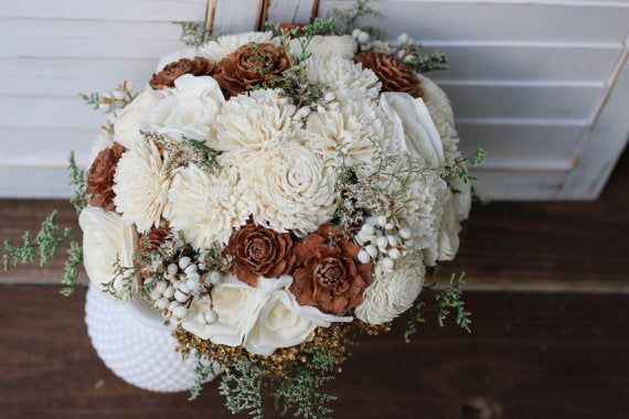 Winter wedding sola wood bouquet/ rustic wedding bouquet