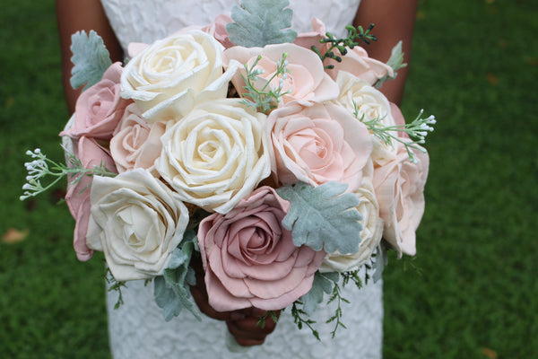 Dusty Rose Blush Pink Rose Sola Wedding Flower Bouquet