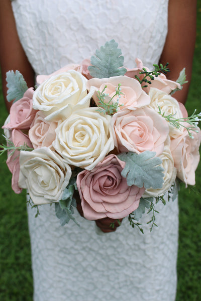 Dusty Rose Blush Pink Rose Sola Wedding Flower Bouquet