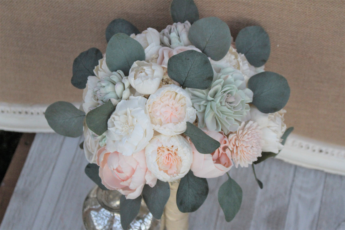 succulent and peony bouquet Succulent Blush Pink & Ivory Peony Sola Wood Flowers Bridal Wedding Bouquet