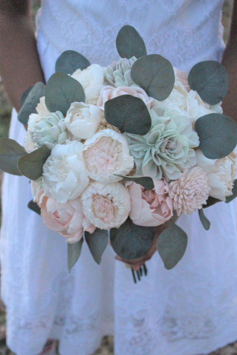 peonies and succulents Succulent Blush Pink & Ivory Peony Sola Wood Flowers Bridal Wedding Bouquet
