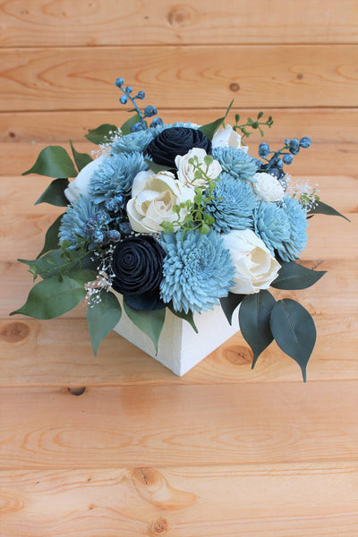 Sola Wood Flower Centerpiece/ Dusty Blue/ Navy Blue/ Ivory