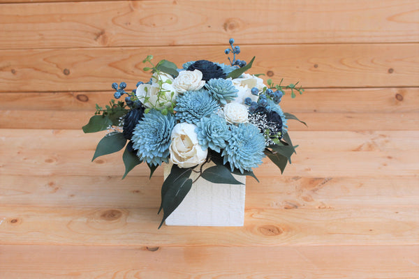 Sola Wood Flower Centerpiece/ Dusty Blue/ Navy Blue/ Ivory