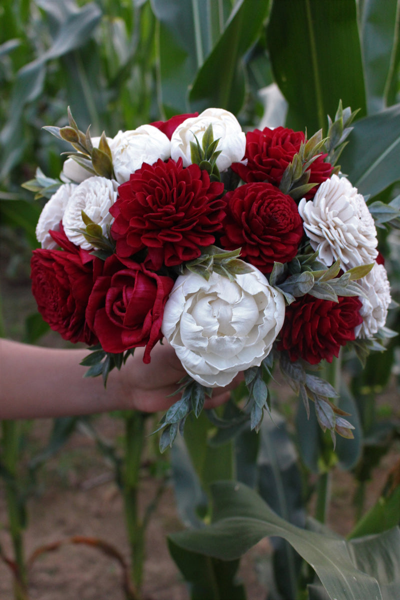 Winter Wedding Sola Flower Bouquet with Peonies and Red Flowers