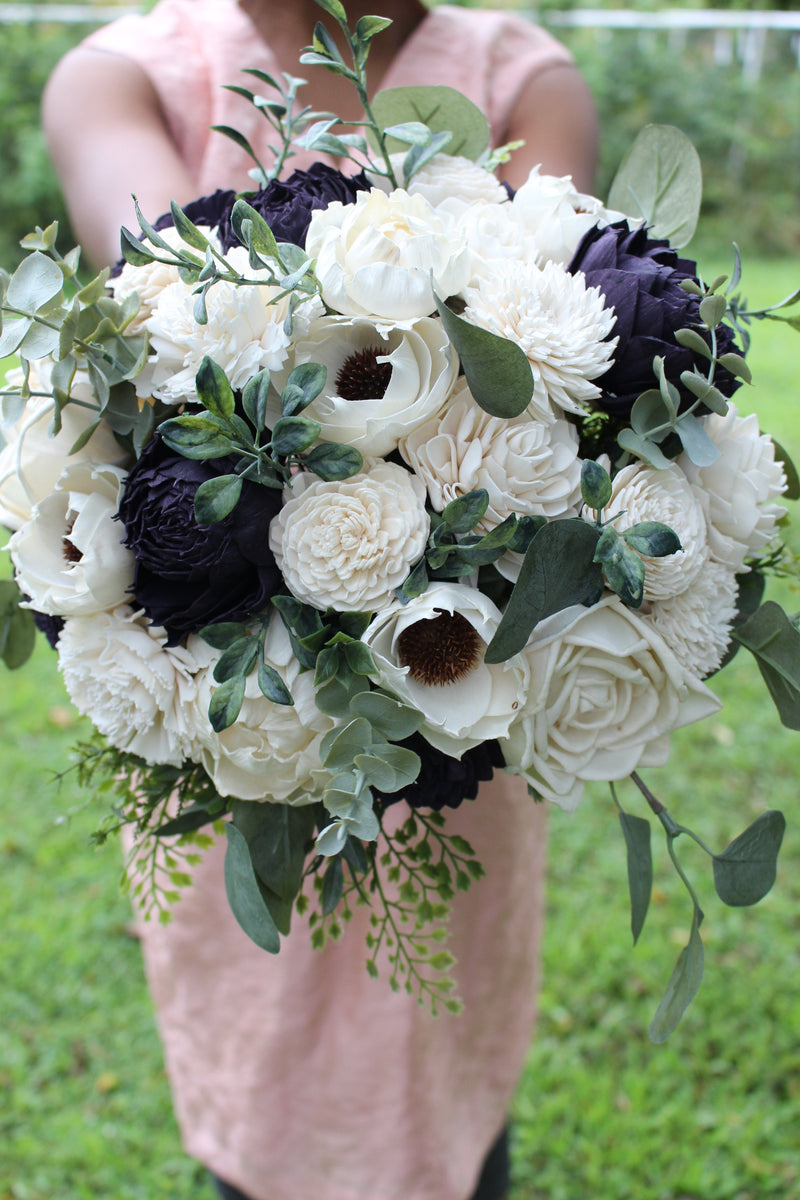 Plum Sola Wood Flower Peony Anemone Bouquet, Fall winter Bouquet