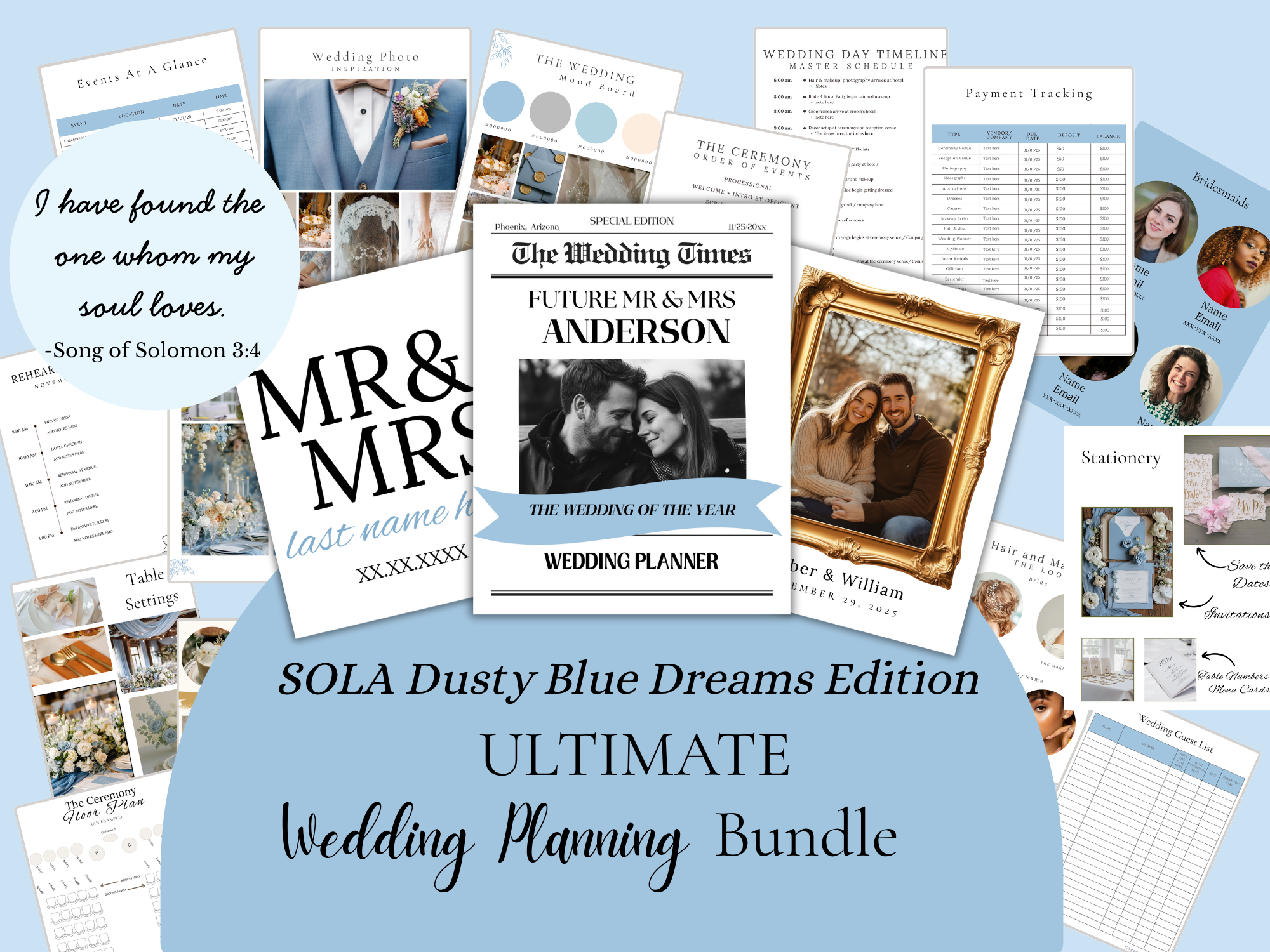Dusty Blue Ultimate Wedding Planning Blueprint Editable Template- Soft and Dreamy