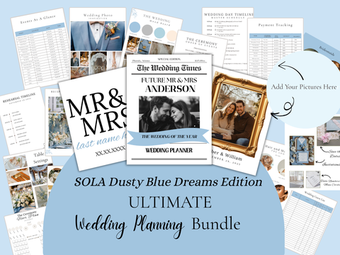 Dusty Blue Ultimate Wedding Planning Bundle Editable Template
