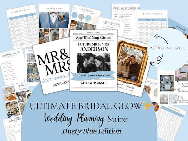 Dusty Blue Ultimate Bridal Glow Wedding Planning CANVA Editable Template