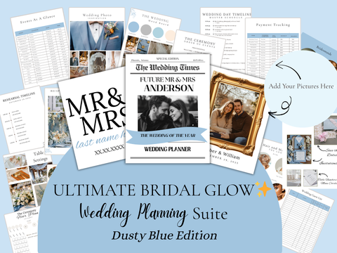 Dusty Blue Ultimate Bridal Glow Wedding Planning CANVA Editable Template