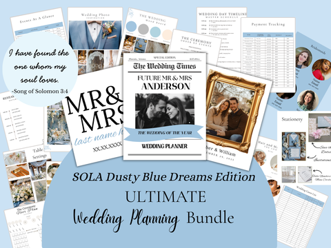 Dusty Blue Ultimate Wedding Planning Blueprint Editable Template- Soft and Dreamy