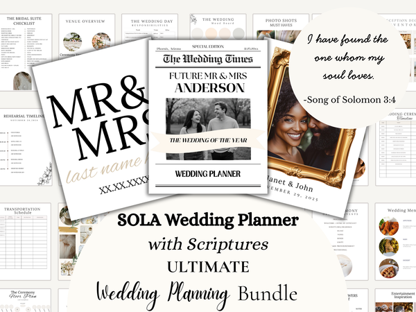 Sola Wedding Planner Template Faith Based| Editable Bridal Planning Bundle with Scriptures