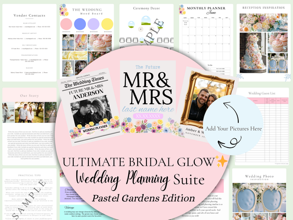 Pastel Gardens Ultimate Bridal Glow Wedding Planning Editable CANVA Template- Whimsical & Colorful