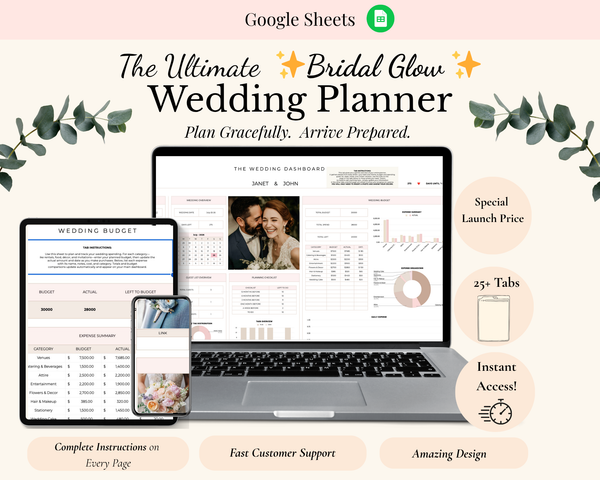 Ultimate Bridal Glow Wedding Planning Spreadsheet GOOGLE SHEETS