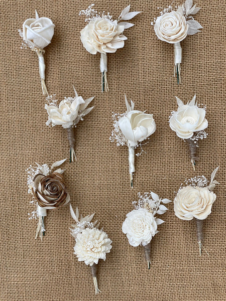 Choose your boutonniere, Sola flowers, wedding flowers, groomsmen, wood flowers