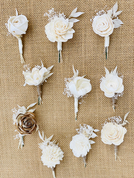Choose your boutonniere, Sola flowers, wedding flowers, groomsmen, wood flowers