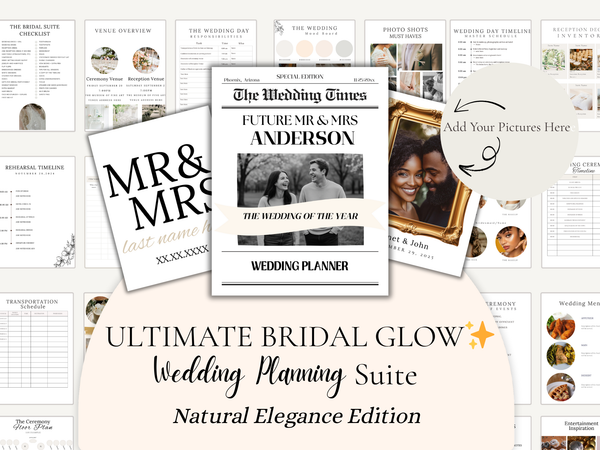 Natural Elegance Neutrals Ultimate Bridal Glow Wedding Planning Suite- Editable CANVA Template