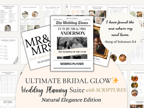 Natural Elegance Neutrals Ultimate Bridal Glow Wedding Planner CANVA Template with SCRIPTURES Faith Based