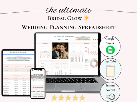 Ultimate Bridal Glow Wedding Planning Spreadsheet GOOGLE SHEETS