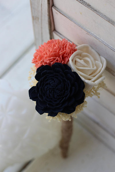 Navy Coral Ivory Sola Bouquet, Budget Wedding Bouquets