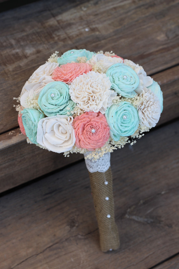 Coral and Mint Sola Wood Wedding Bouquet