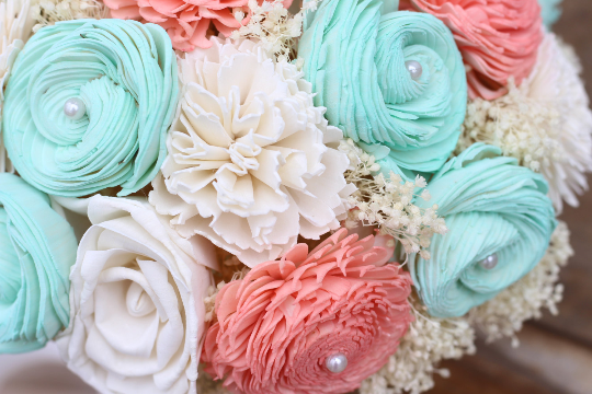 Coral and Mint Sola Wood Wedding Bouquet