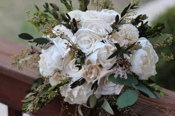 Green Sola  Wedding Bouquet, rustic woodland wedding bouquet