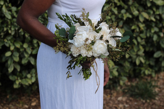 Green Sola  Wedding Bouquet, rustic woodland wedding bouquet
