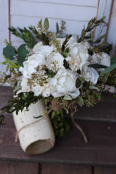 Green Sola  Wedding Bouquet, rustic woodland wedding bouquet