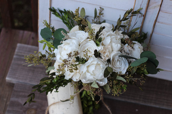 Green Sola  Wedding Bouquet, rustic woodland wedding bouquet