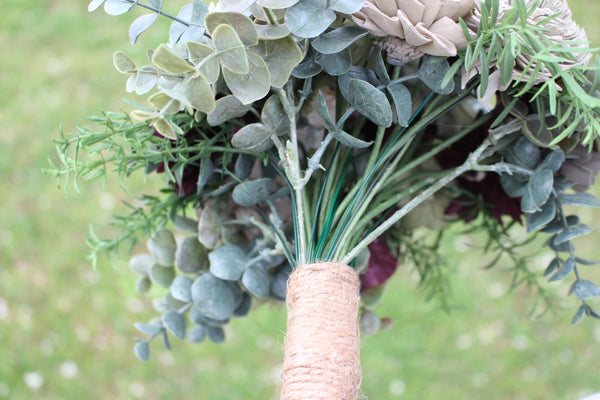 Plum Green Succulent Sola Wood Flower Wedding Bouquet