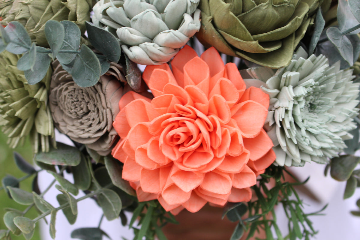 Sola Flower Orange Dahlia Succulent Bouquet, Sola Flower Centerpiece SolaFlowerStore