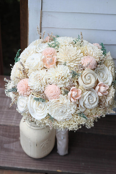 Ivory and Pink Sola Wedding Bouquet