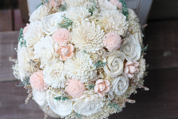 Ivory and Pink Sola Wedding Bouquet