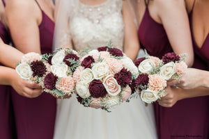 Marsala Burgundy blush sola wood flower budget wedding bouquet set