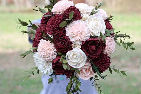 Marsala Blush Pink Sola Wood Flower Wedding Bouquet, Spring Summer Fall WInter Wedding Bouquet