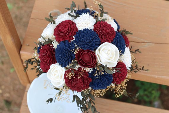 Marsala Burgundy Red Navy Sola Wedding Bouquet