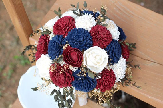 Marsala Burgundy Red Navy Sola Wedding Bouquet