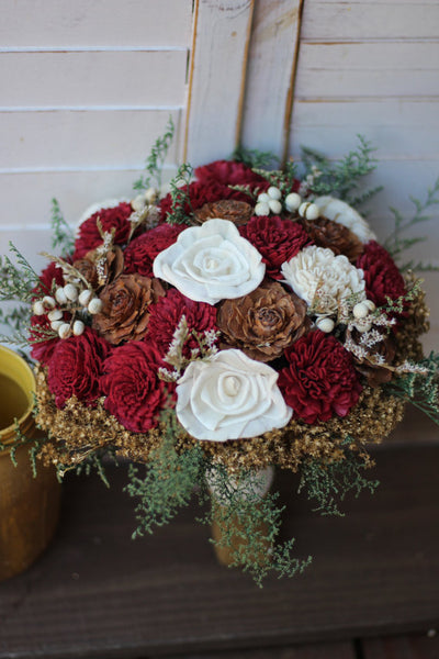 Marsala/ burgundy winter wedding sola wood flower bouquet